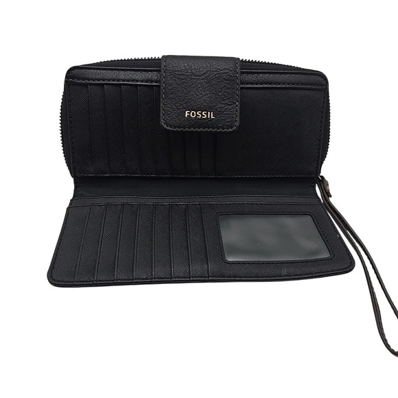 Fossil Madison Zip Clutch Black Leather Wristlet SWL2228001 Purse $100 MSRP - Picture 10 of 13